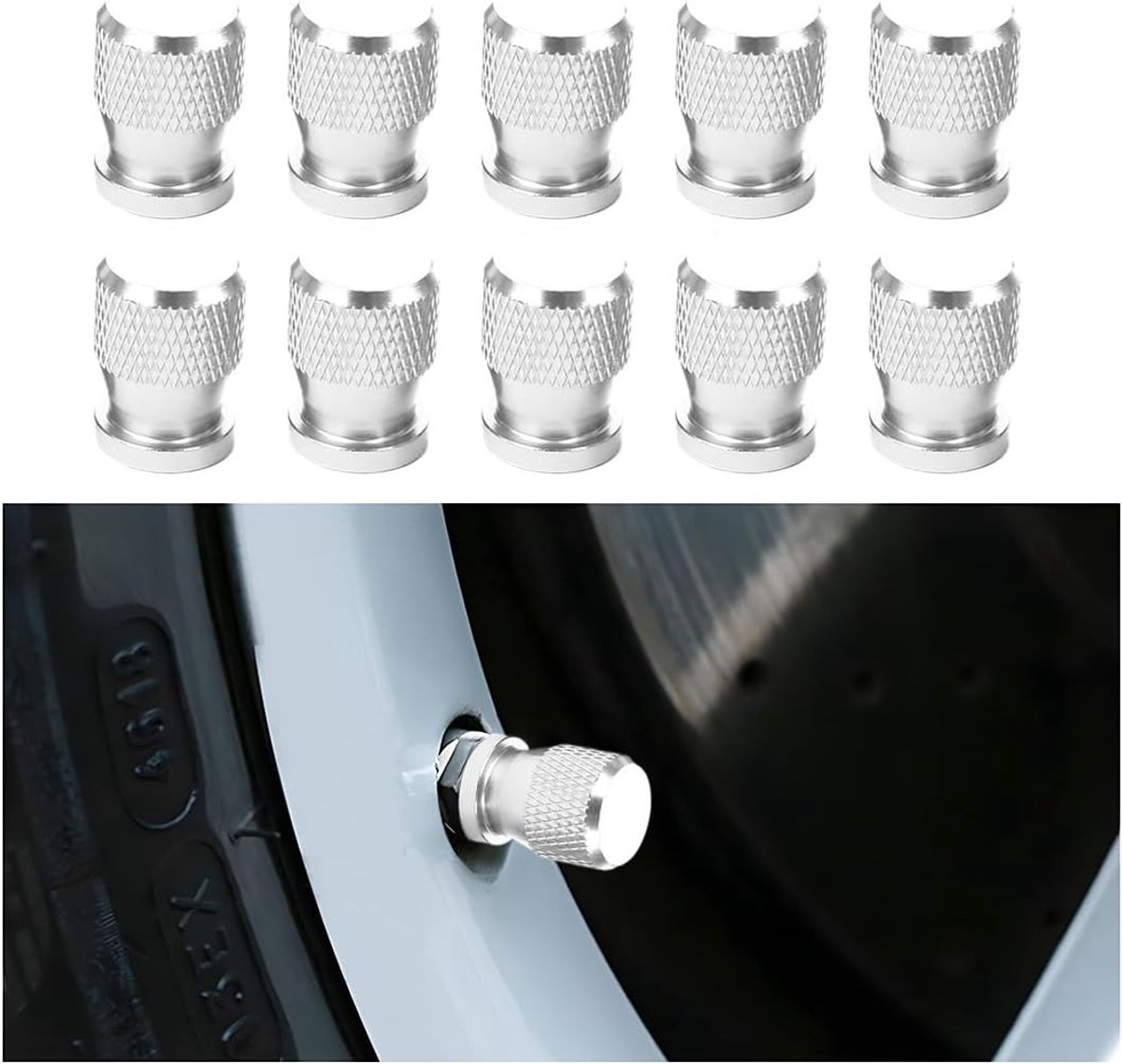 Set van 10 ventieldoppen voor autobanden, aluminium stofkappen voor auto en motorfiets, duurzame en stijlvolle ventieldoppen in zilver