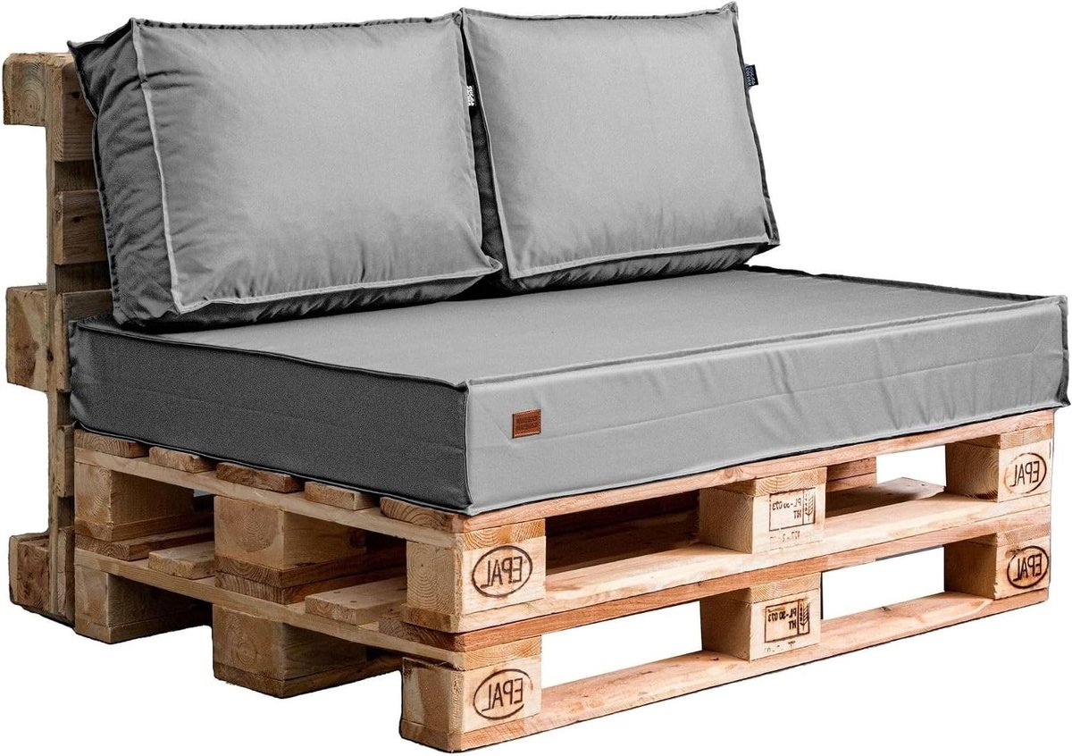 Tuinkussen set - Palletkussens bank - Loungen buiten - Waterdichte stof - 120x65x10 cm - Grijs