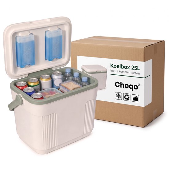 Cheqo® Koelbox met Koelelementen - Passieve Koelbox zonder Stroom - Draagbare Koelbox met Handvat voor Camping - Strand - Picknick - Festival en Auto - Koeltas - Frigobox - Coolbox - Koelbox met Deksel - Inclusief 2 Herbruikbare Koelelementen van Cheqo — afbeelding 4