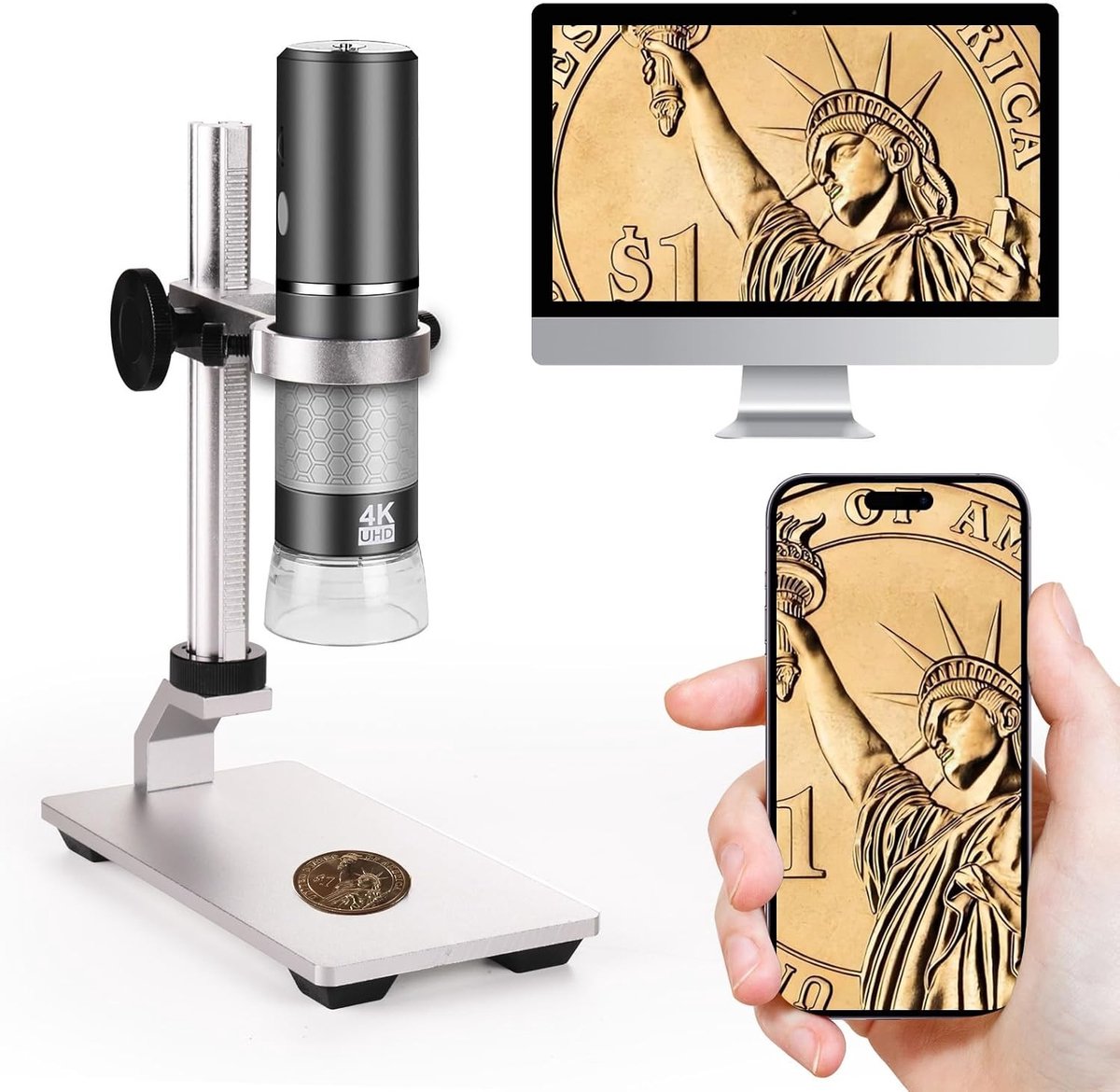 Handmicroscoop - Zwart - 4K Resolutie 3840x2160 - Digitale Microscoop met Statief - Voor Smartphone en PC