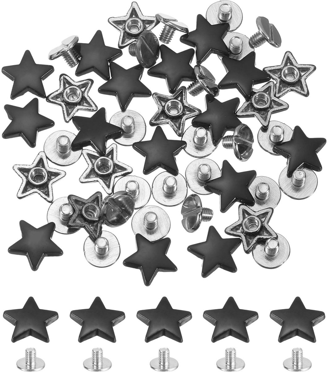Metalen Ster Nieten 24 Sets voor Lederbewerking, 12mm in Licht Zwart