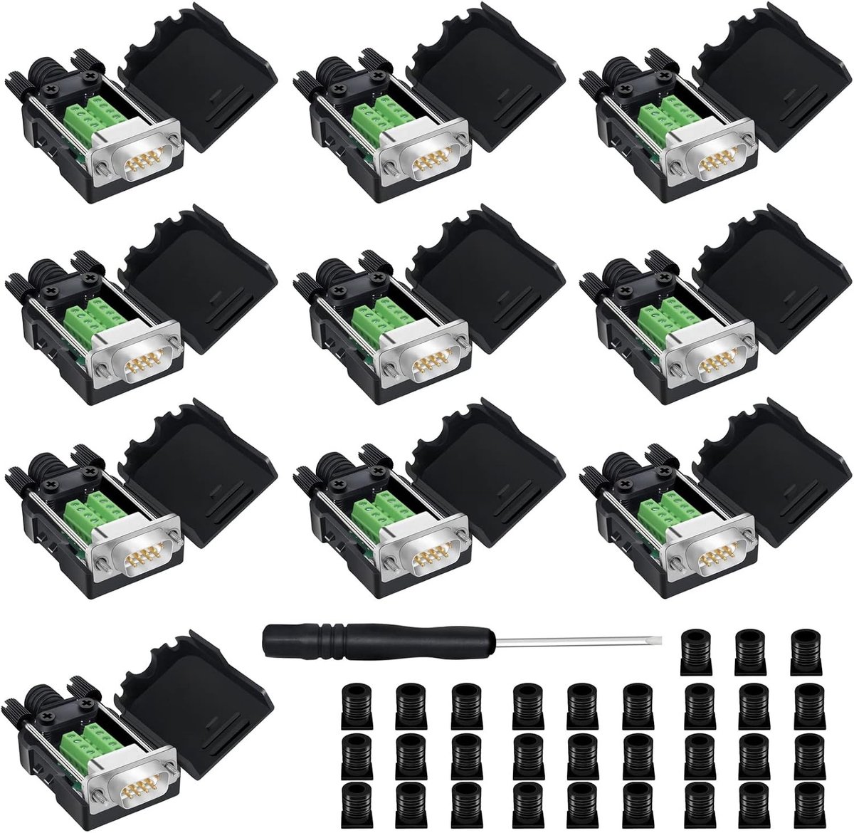 Breakout Connector voor RS232 D-SUB, 9-Pin Male Seriële Adapters, Solderless Terminal Connectoren, Set van 10 voor Signaaloverdracht en Verbindingen