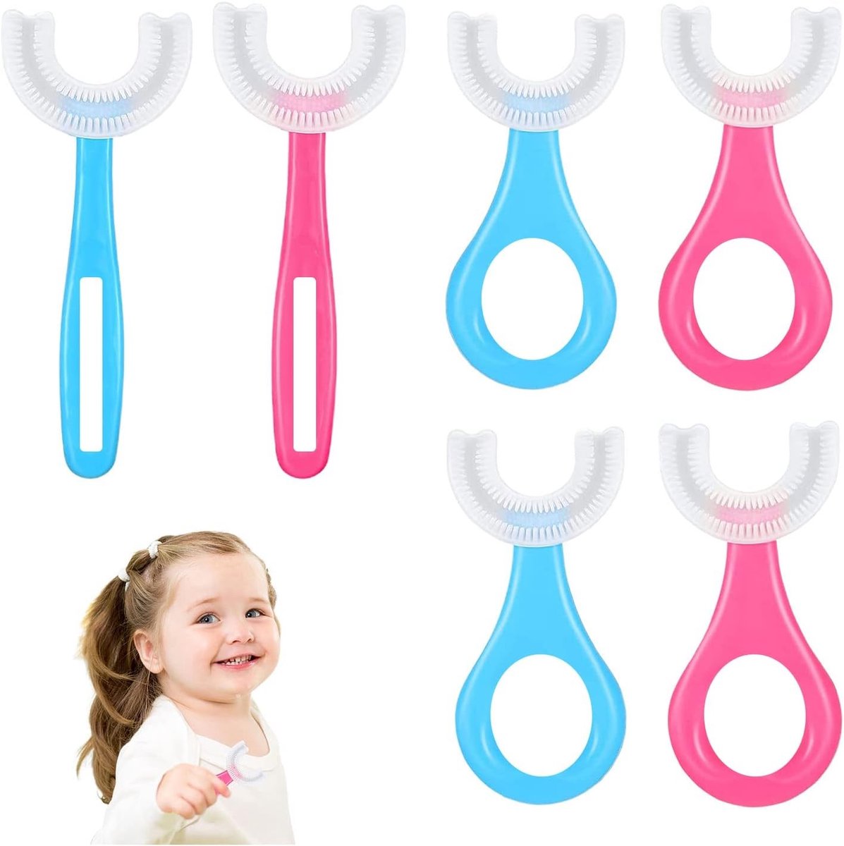 Set van 6 U-vormige Kindertandenborstels, Voedselveilig Siliconen Borstels, 360° Mondverzorging voor Baby's en Kinderen