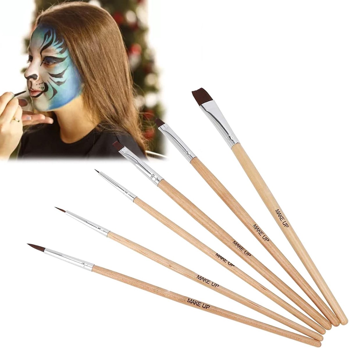 Set van 6 Kunstolieverf Penselen voor Halloween Gezichtsmakeup, Lichaamsverf en Aquarel - Ideaal voor Beginners en Experts