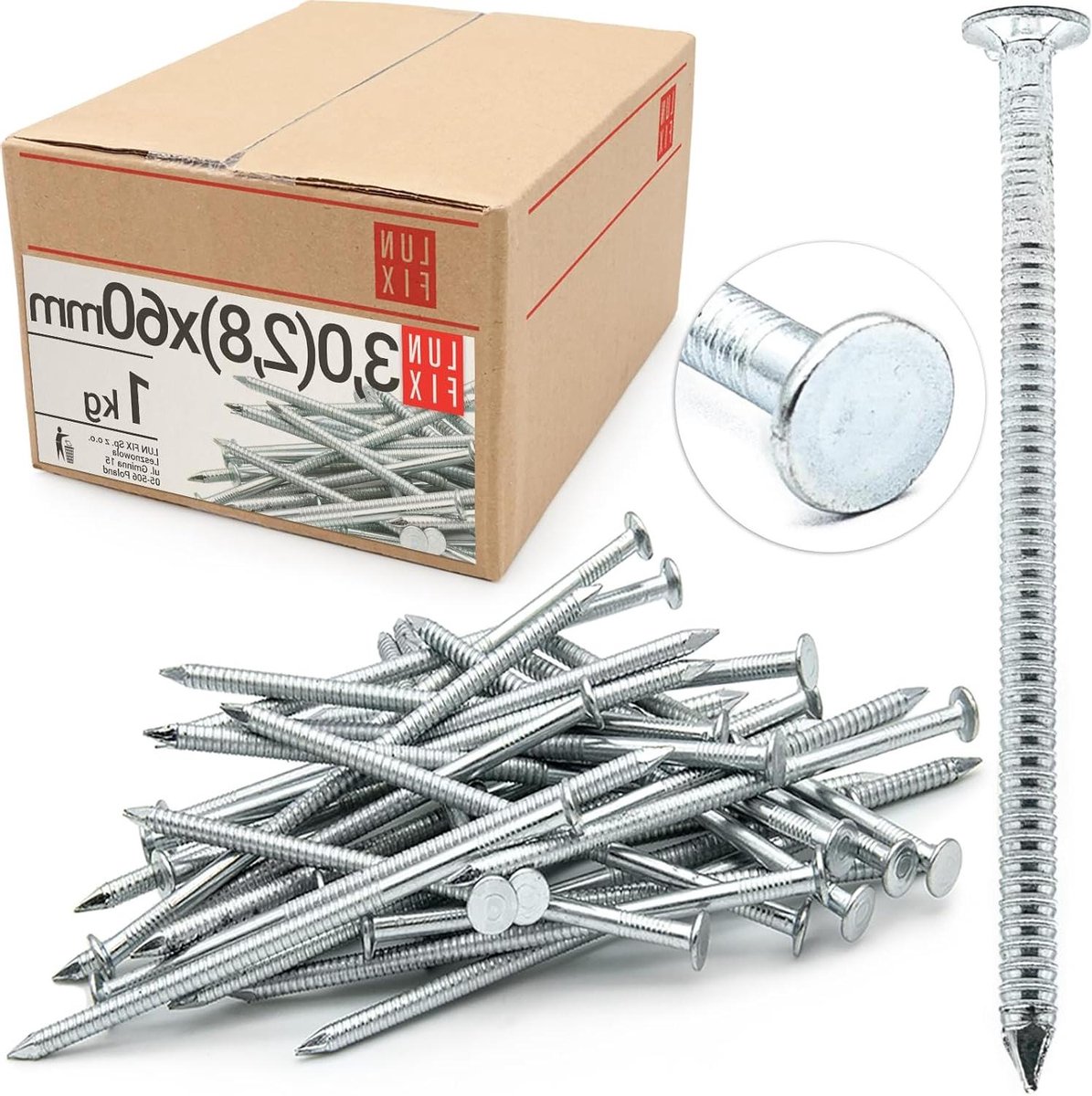 Geribbelde Spijkers - Houtnagels Timmerspijkers - Houtconstructie Bouw - Gegalvaniseerd Staal - 60 mm 1 kg - Zilver