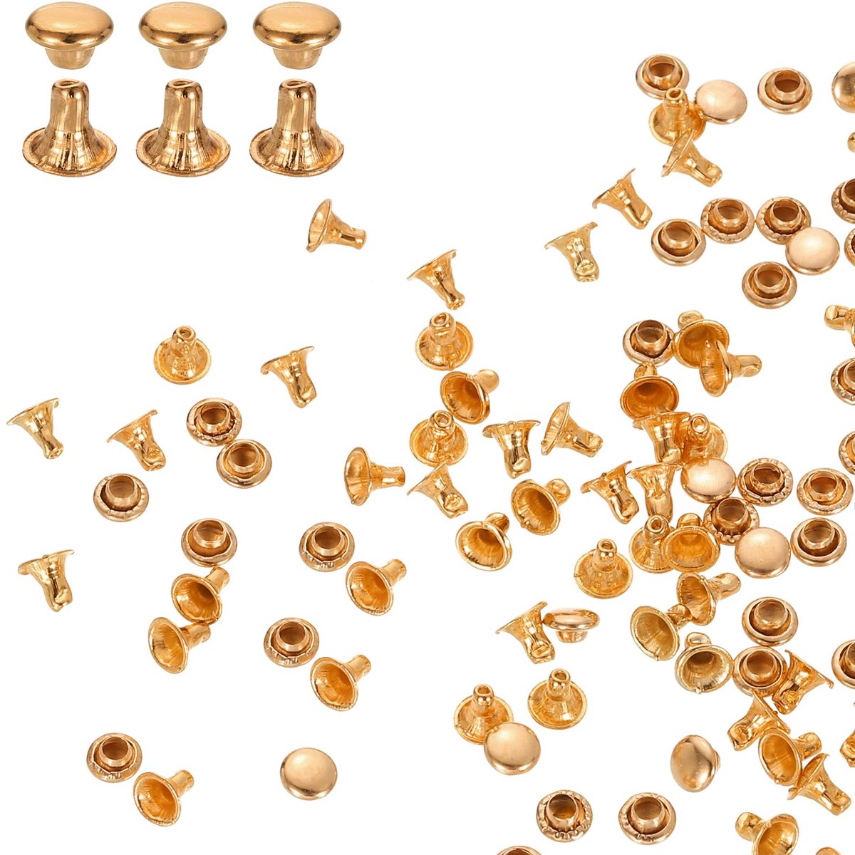 100 Sets 3mm Lederen Nieten Set in Goud voor DIY Handwerk