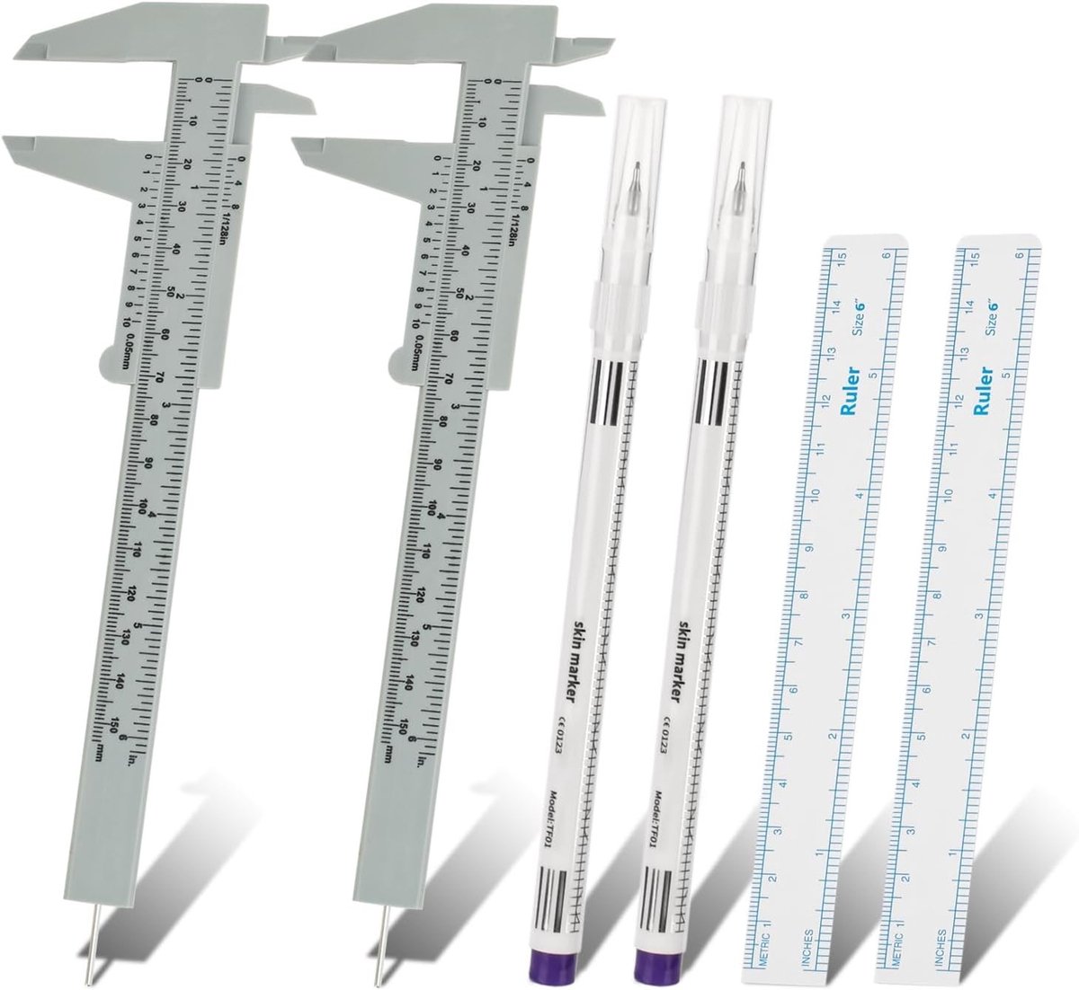 Set van 6 Eyebrow Tools met Meetlat, Microblading Stiften en Papieren Liniaal voor Perfecte Make-up Positionering van Wenkbrauwen en Lippen