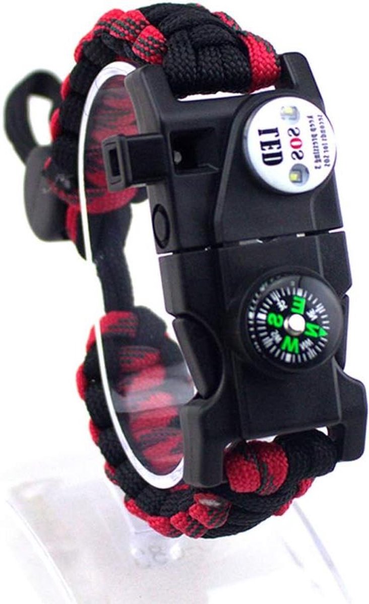 Survival Armband - Outdoor Tool - Veilig Buiten - SOS LED Kompas - Verstelbaar 23.5-29.5cm - Legergroen