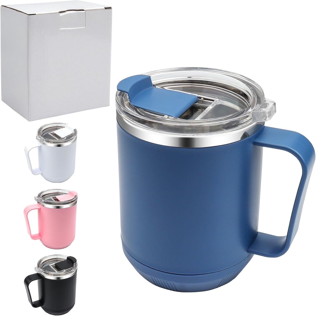 Dubbelwandige Vacuüm Geïsoleerde RVS Koffiemok 460ml met Antislip Handvat en Glijdend Deksel voor Koffie en Thee