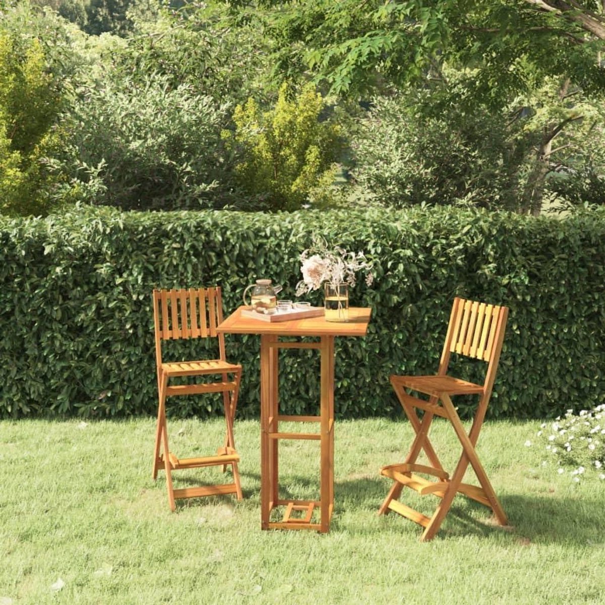 Buiten Barset - Tuinmeubilair Set - Terras Ontspannen - Massief Acaciahout - 75x75x110 cm - Natuurlijk Hout