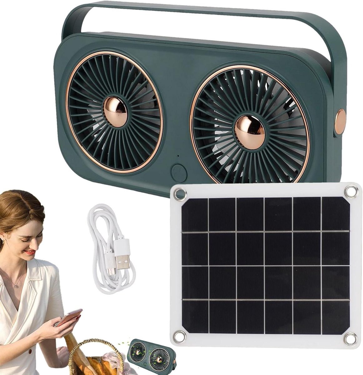 Solar Ventilator - Zonnepaneel Ventilator - Luchtkwaliteit Verbeteren - Ingebouwde Batterij - 220x110x36mm - Legergroen
