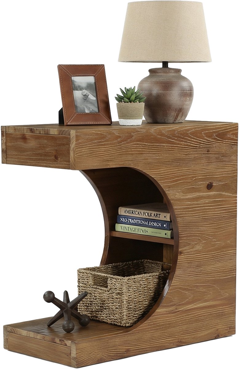 Tribesigns Bijzettafel- 60 x 30 x 60 cm - Smalle Bijzettafel met Opbergplank met 3 Niveaus - Salontafel - Bruin