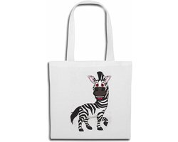 Schoudertas Zebra - Boodschappentas Gymtas - Dagelijks Gebruik - 100% Katoen - 40 x 40 x 70 cm - Wit