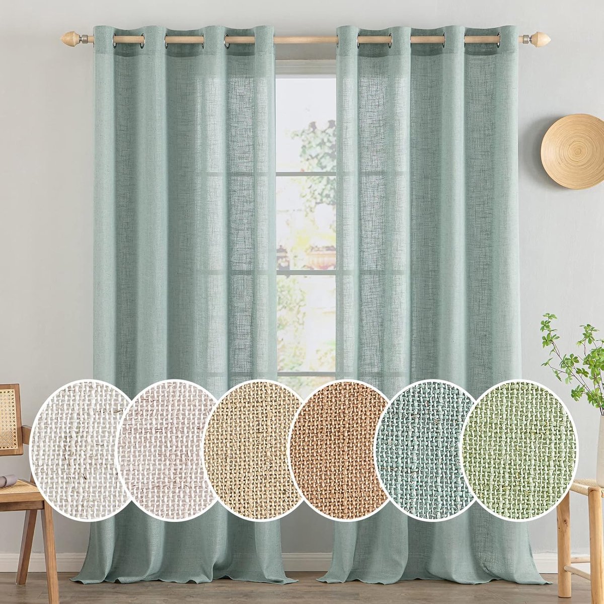 Gestreepte paneelgordijnen - Turquoise - 140 x 245 cm - Linnenlook Transparant Gordijn - Voor Woonkamer en Balkon