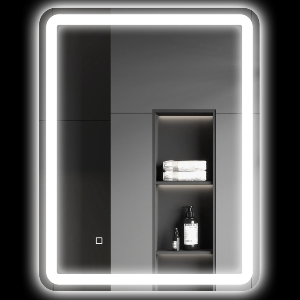 COVREO Badkamerspiegel 70x90 cm zilver, ledverlichting, touch bediening