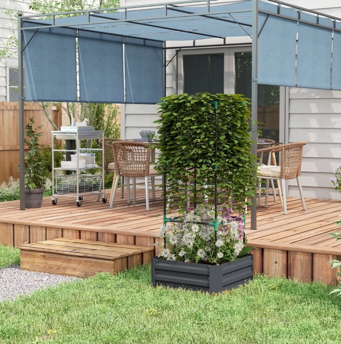COVREO Moestuinbak met klimrek 61x61x140 cm donkergrijs, metaal, open bodem
