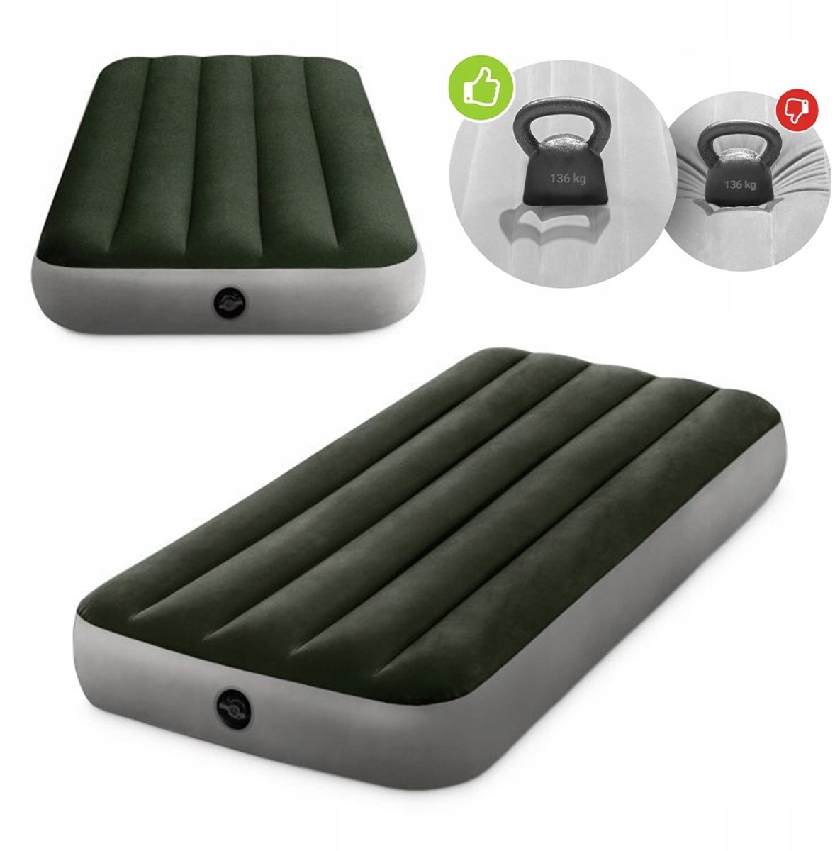 Groen Opblaasbaar Eenpersoons Luchtbed 191x76x25cm Fiber-Tech