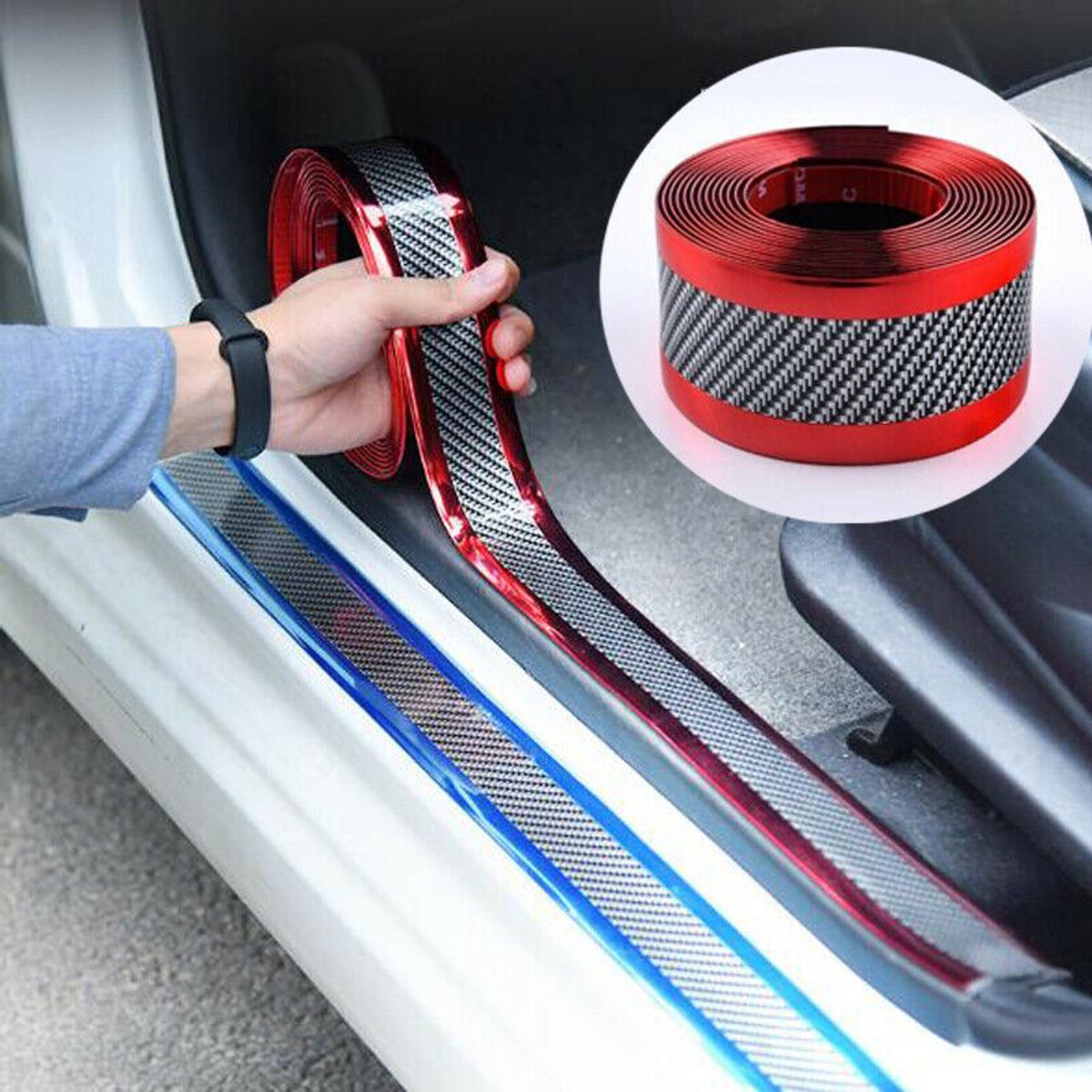 Koolstofvezel Dorpelbeschermstrip - Zelfklevende Flexibele Auto Dorpel Folie - Dorpelbeschermers - Autodeurrand Beschermingsstrips - Auto Dorpelbeschermer Auto Accessoires - Universele - Krasbestendig - 5x200cm