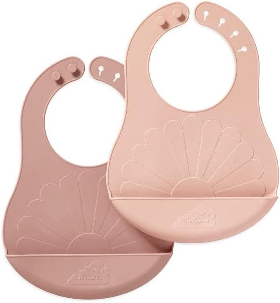 Siliconen Slabbetjes - Baby Slabbers - Zelf Leren Eten - Met Opvangbakje - Set van Twee - Rose Mix