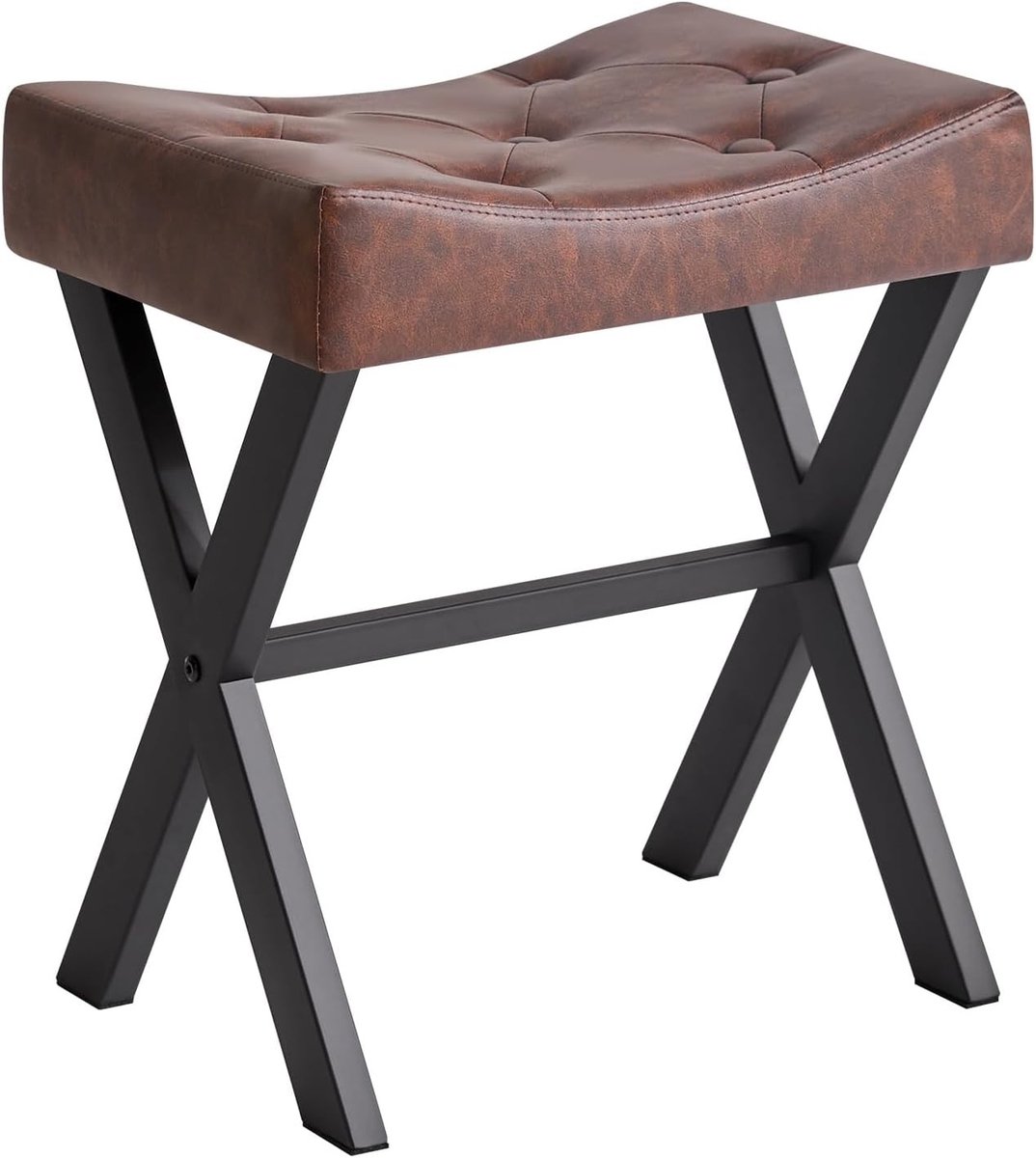 U-vormige PU Vanity Kruk, Vierkante Make-up Kruk met X Poten, Multifunctionele Ottoman en Bijzettafel voor Slaapkamer en Woonkamer, Donkerbruin