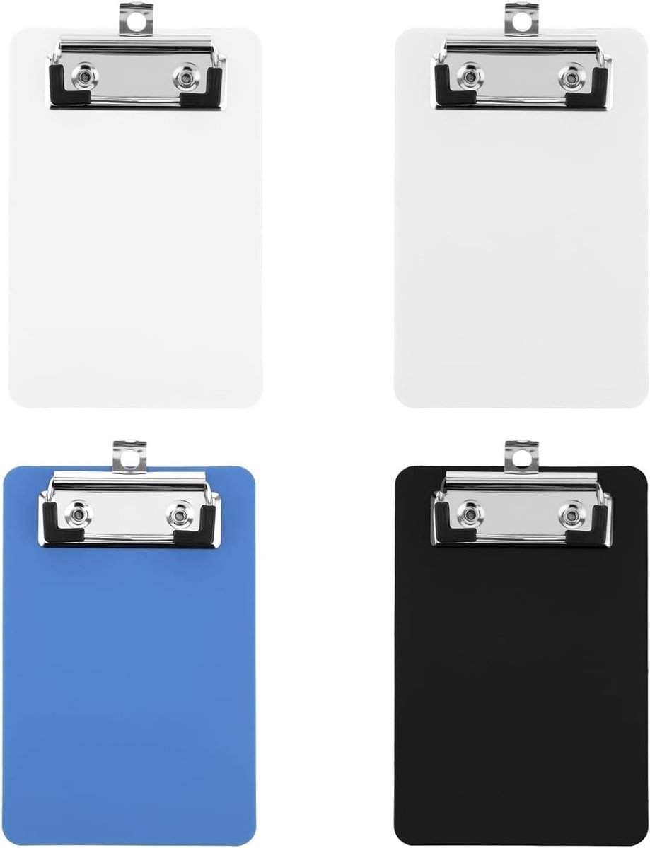 Set van 4 Plastic Clipboard Notitieblokken 15 x 10 cm - Draagbare Notitieblokken voor Notities, Bonnen en Lijstjes in Vier Kleuren