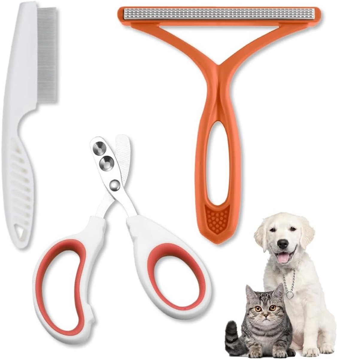 Professionele 3-in-1 Kat Verzorgingsset met Veiligheidsstop Schaar, Vachtborstel en Antistatische Roller tegen Haarverlies