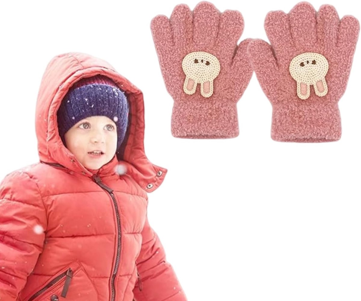 Schattige Dierenhandschoenen voor Kinderen - Rekbare, Zachte en Warme Vingerhandschoenen voor Buitenactiviteiten in Roze