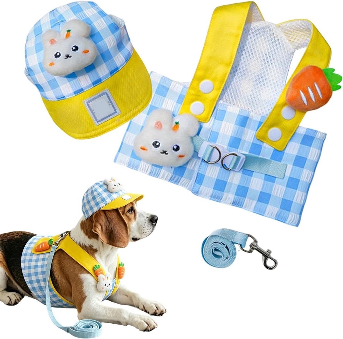 Hondentuig met lijn - Tuigvest puppy - Dagelijkse wandelingen - Verstelbaar en ademend - Maat L - Blauw geruit