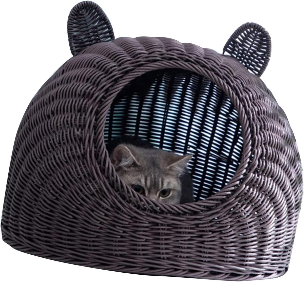 Kattenmand Rotan - Kattenhuisje - Ontspannen Slapen - Handgeweven - 45x45cm - Koffie