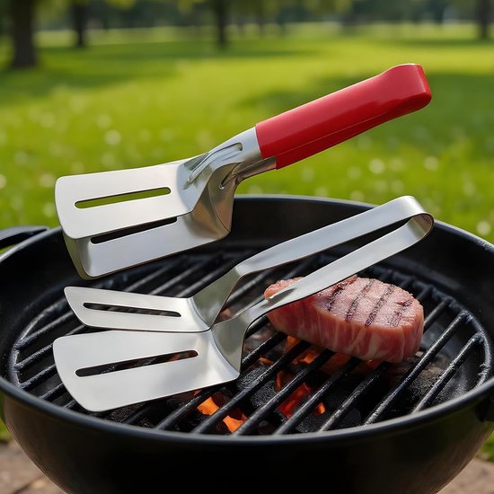 Grilltang Spatel - Keukentang Kooktang - Barbecue Koken - Anti-aanbaklaag - 2-delige set - Zilver — afbeelding 3