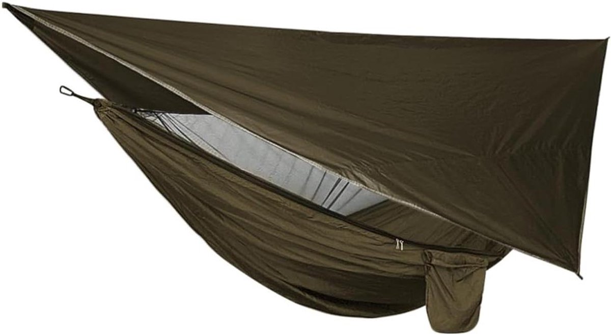 Hangmat Tent - Kampeerhangmat Luifel - Buiten Kamperen - Waterdicht Nylon Materiaal - 320x260cm - Leger Groen