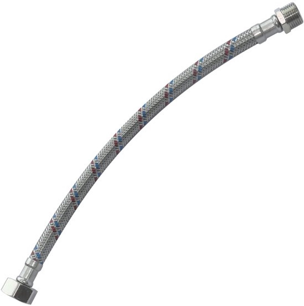 Aansluitslang 300 mm - 1/2 inch vrouwelijk/3/8 inch mannelijk - Rubber - Roestvrij staal - Maximale druk 1 MPa - Temperatuur tot 90 °C - Slang