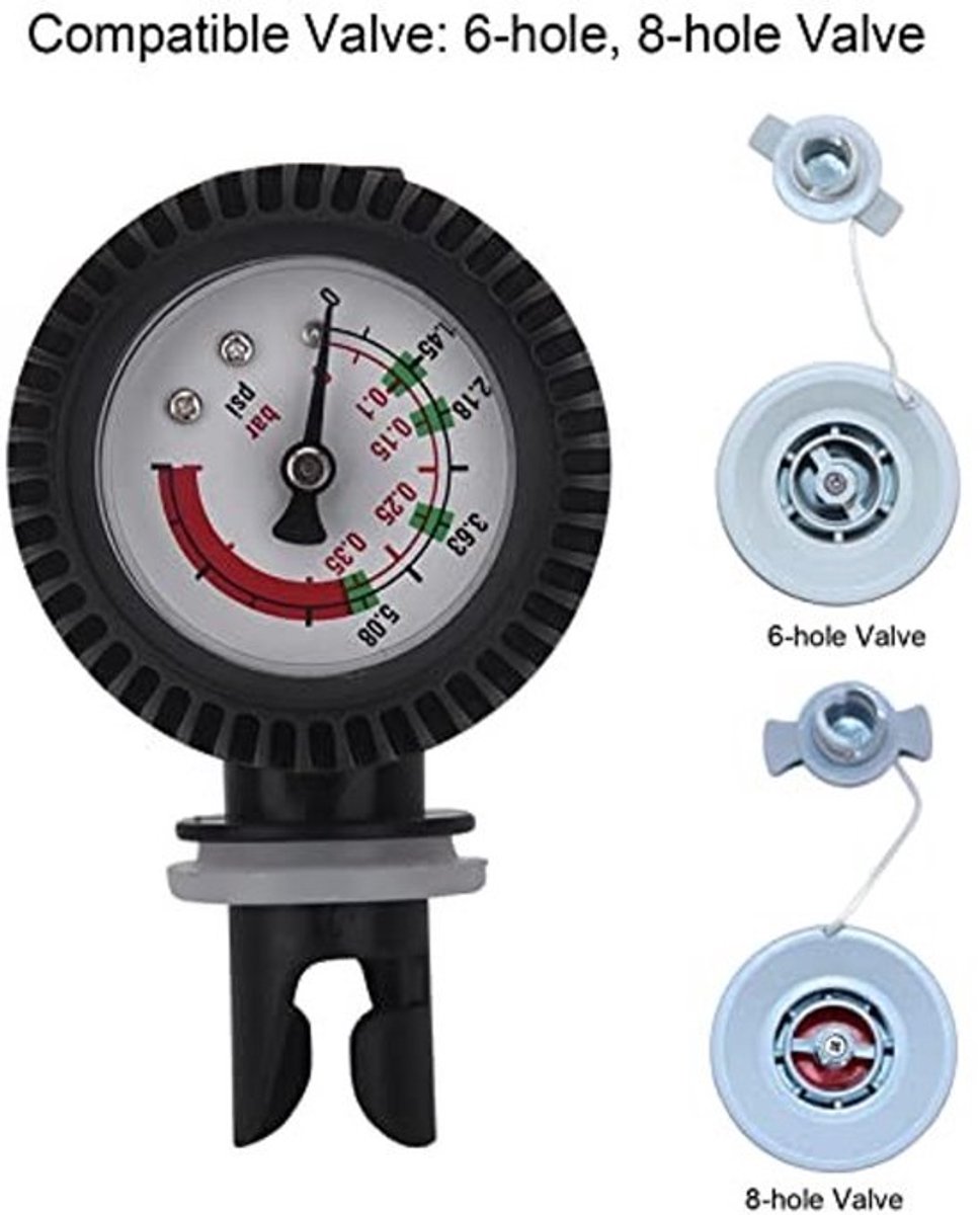 Kajakbarometer - Drukmeter 0-0,35 bar - Luchtdrukmeter - Ventieladapter - Geschikt voor rubberboot/SUP-board - Eenvoudige installatie
