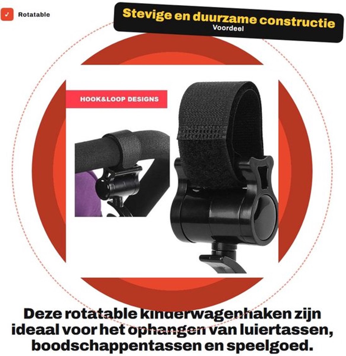 Buggyhaak Zeer Sterk - Universele Kinderwagenhaak - Handtassen/Luiertassen - Boodschappentassen/Speelgoed - Eenvoudig te Installeren - Geschikt voor 99% van de Kinderwagens