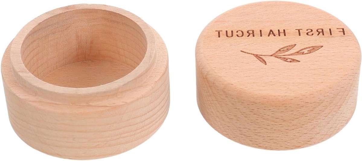 Houten Bewaardoosje - Melktandendoosje Souvenirhouder - Baby Aandenken Bewaren - Bladmotief Ontwerp - 5 x 5 x 4.2 cm - Beige