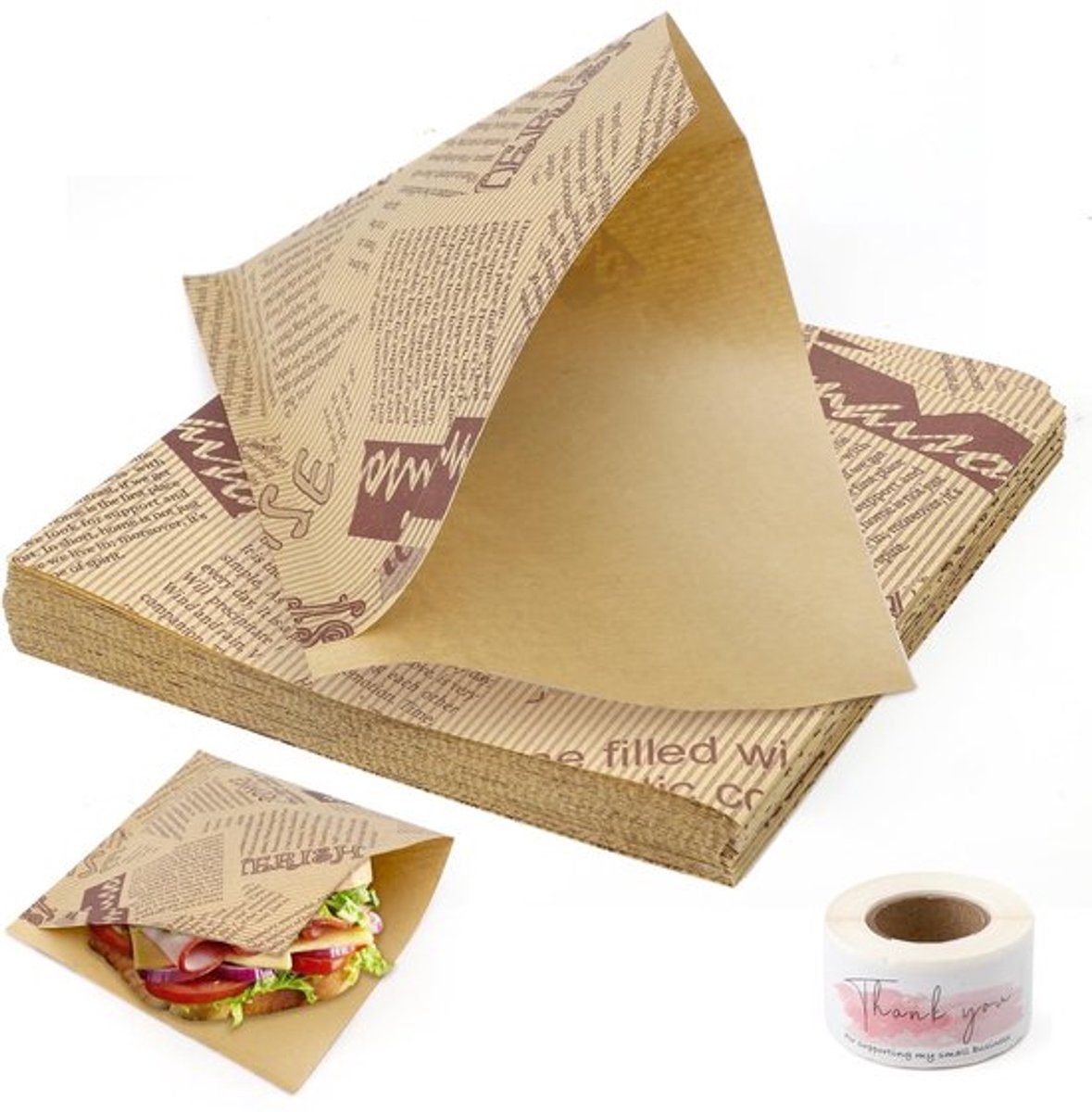 Hamburgerpapier 100 Stuks - 15 x 15 cm - Waterdicht/Oliebestendig - Voedselbakjes - Snackzakken - Decoratief Patroon - Voedselzakjes