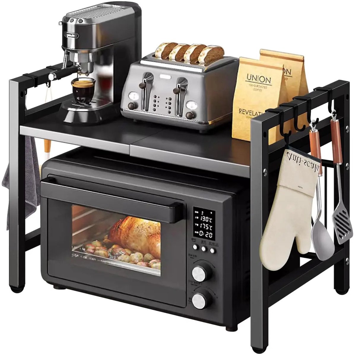 G&G organizer - Magnetronkast - Opbergrek - Keukenrek - Keuken organizers - Aanrecht - 40-60cm breed - 32-37cm hoog -Zwart