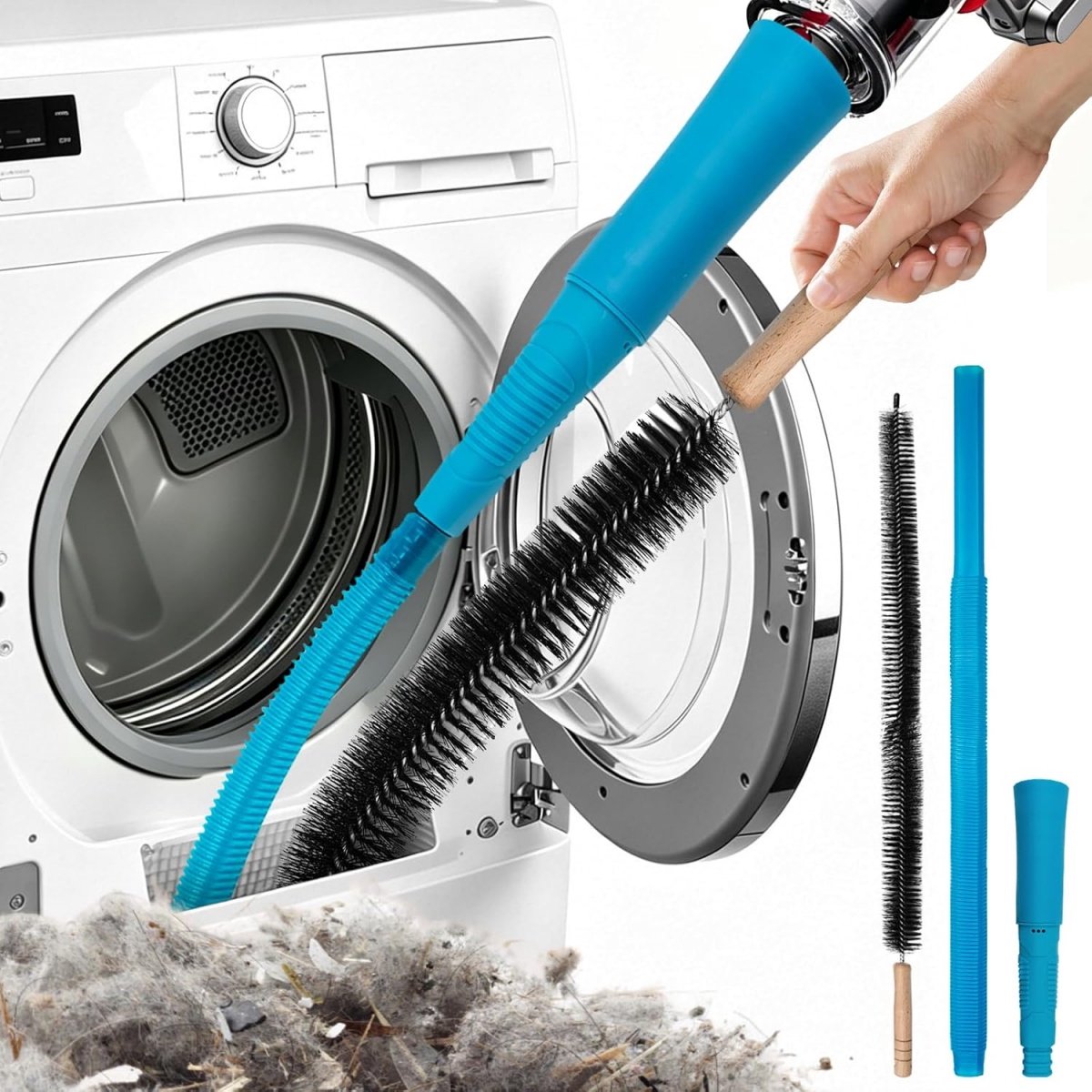 longziming -Trommelreiniger voor Wasdroger - Stofzuiger Opzetstuk met Flexibele Slang en Pluizenborstel - Wasdroger Ventilatiereiniger voor Pluizen en Stof - Voor Wasdroger, Wasmachine, Koelkast en Airco - 2 Delig