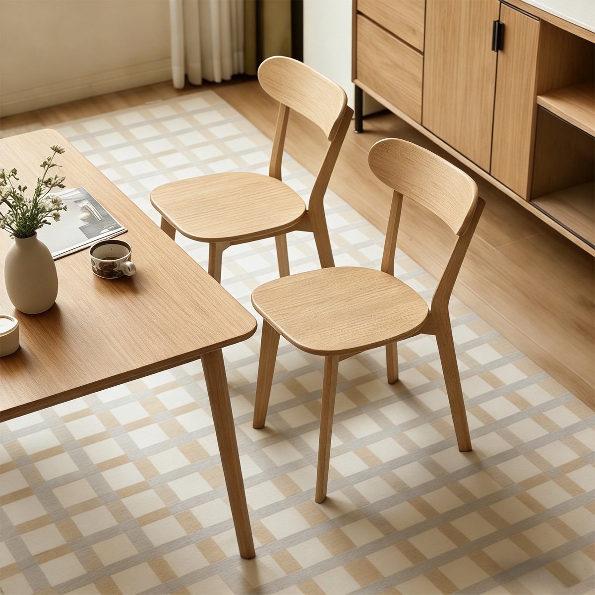 MIVRAY Eetkamerstoel Set Van 2 78 Cm - Massief Hout Met Gebogen Rugleuning En Verstelbare Voetdoppen - Voor Eetkamer Keuken En Woonkamer - Houtkleur