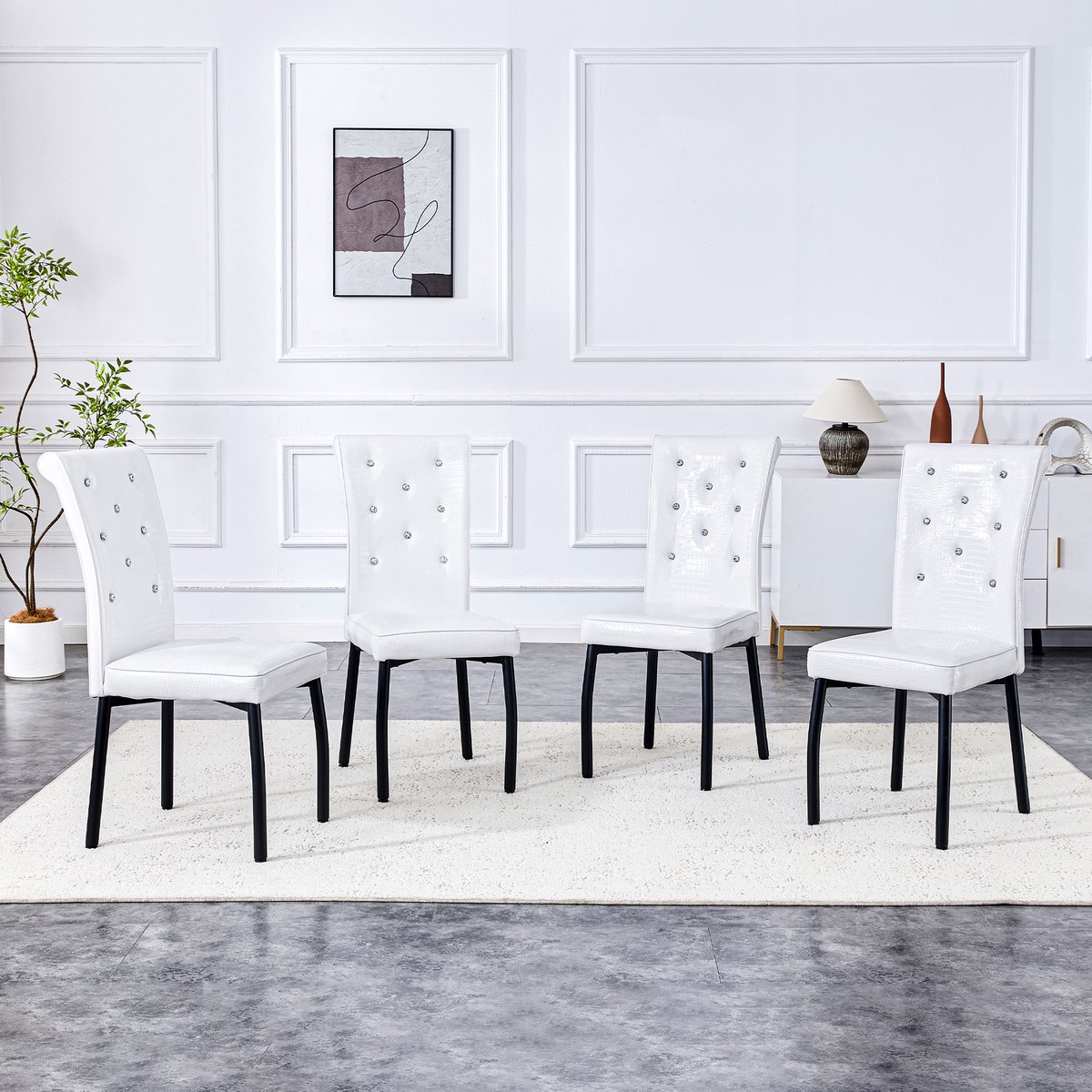 MIVRAY Eetkamerstoelen Set Van 4 - Retro Knopen Design Met Waterbestendige Kunstleer Bekleding - Voor Eetkamer En Restaurant - Metaal - Wit Zwart