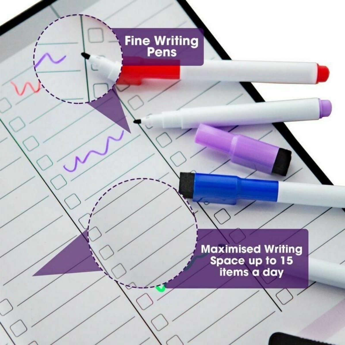 Magnetisch Whiteboard – Weekplanner – 43x33 cm – Voor Koelkast – Uitwisbaar – Met Stiften & Gum — cadeau in Kalenders & Planners - foto 4