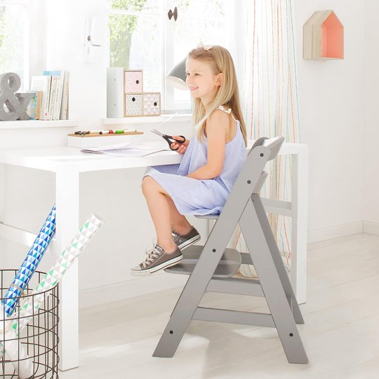 Houten Kinderstoel - Stoel Baby Eettafel - Samen Eten - Groei mee met kind - Tot 90 kg - Grijs van Houten — afbeelding 3
