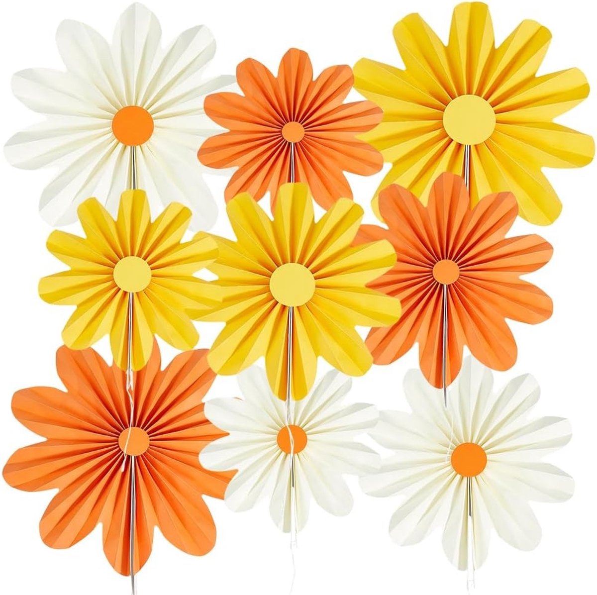18 Stuks Papieren Bloemenwaaiers in 3 Maten voor Mexicaanse Feestdecoratie, Wanddecoratie en Verjaardagsfeest