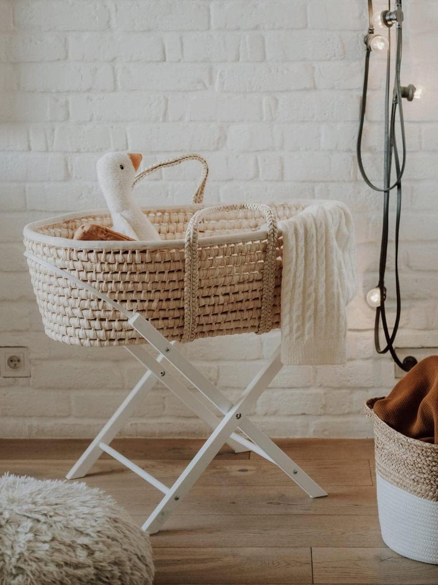 Baby Mandje met Standaard - Wieg Mand Baby - Veilig Slapen - Handgeweven Natuurlijk Zeegras