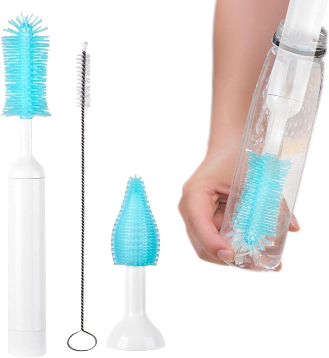 Elektrische flessenborstel - Reinigingsset - Flessen schoonmaken - Verwisselbare borstels - 24 cm - Mintgroen