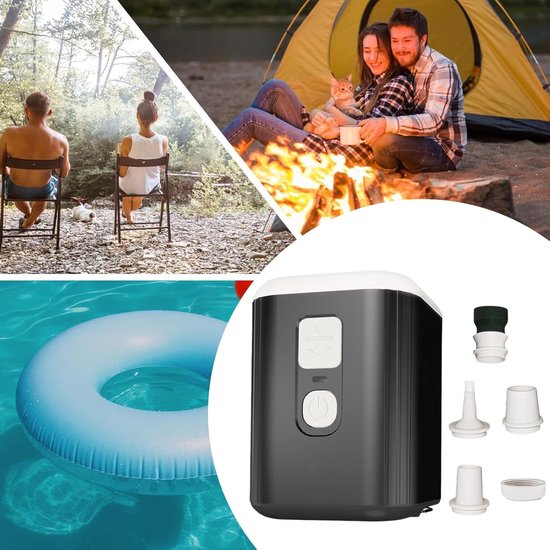 Elektrische Luchtpomp - Opblaasapparaat Camping - Snel Opblazen - Met LED Verlichting - 180L/min - Zwart — afbeelding 2