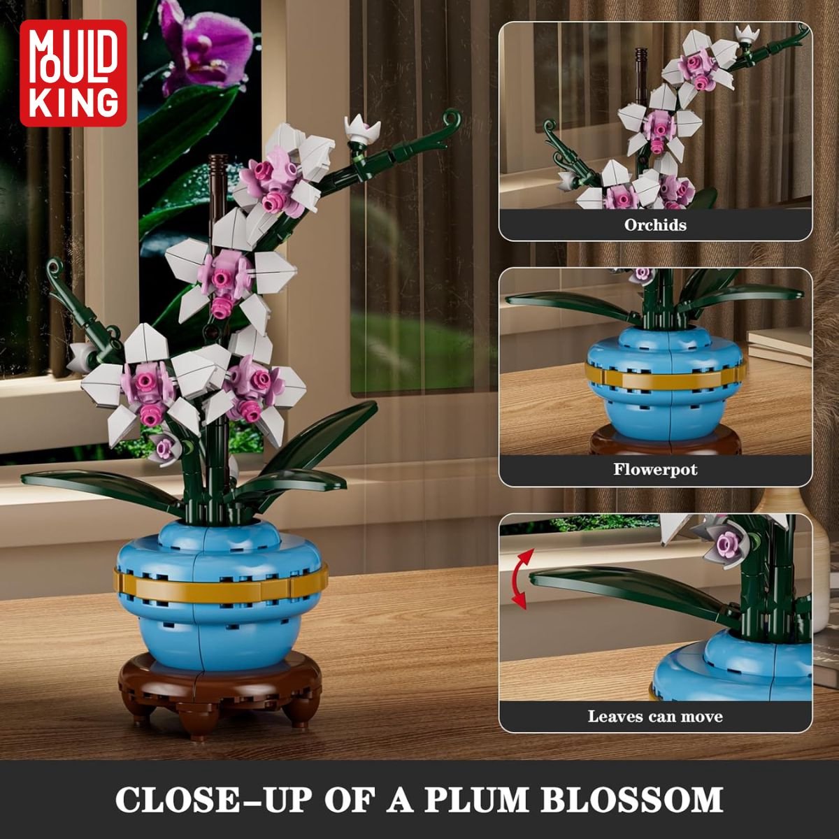 Mould King 24119 - Orchidee Bloemenboeket in Vaas - Classic Creator - STEM speelgoed - bloemen bouwpakket - Modelbouw volwassenen & kinderen - DIY Kunstbloemen geschikt voor Lego - Bouwdoos met 386 bouwstenen — afbeelding 3