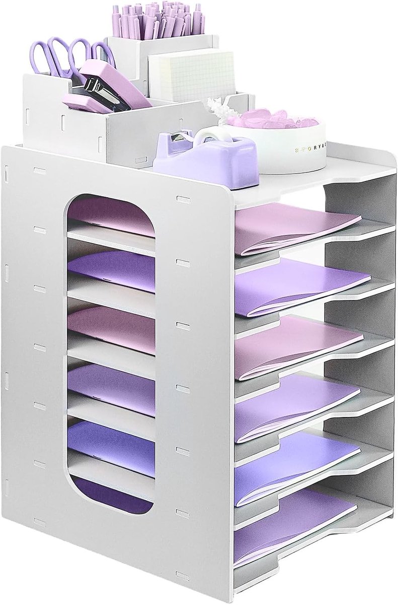 A4 Papier Organizer met 7-Lagen, Stapelbare Bureau Bestandenhouder en Pennenhouder voor Efficiënte Werkplekorganisatie