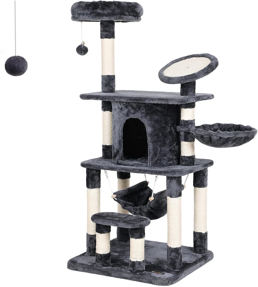 Kattenstoel - Beige - 145 cm Hoog - Robuuste Krabpaal met Sisalstammen en Ligplaatsen - Voor Actieve Katten