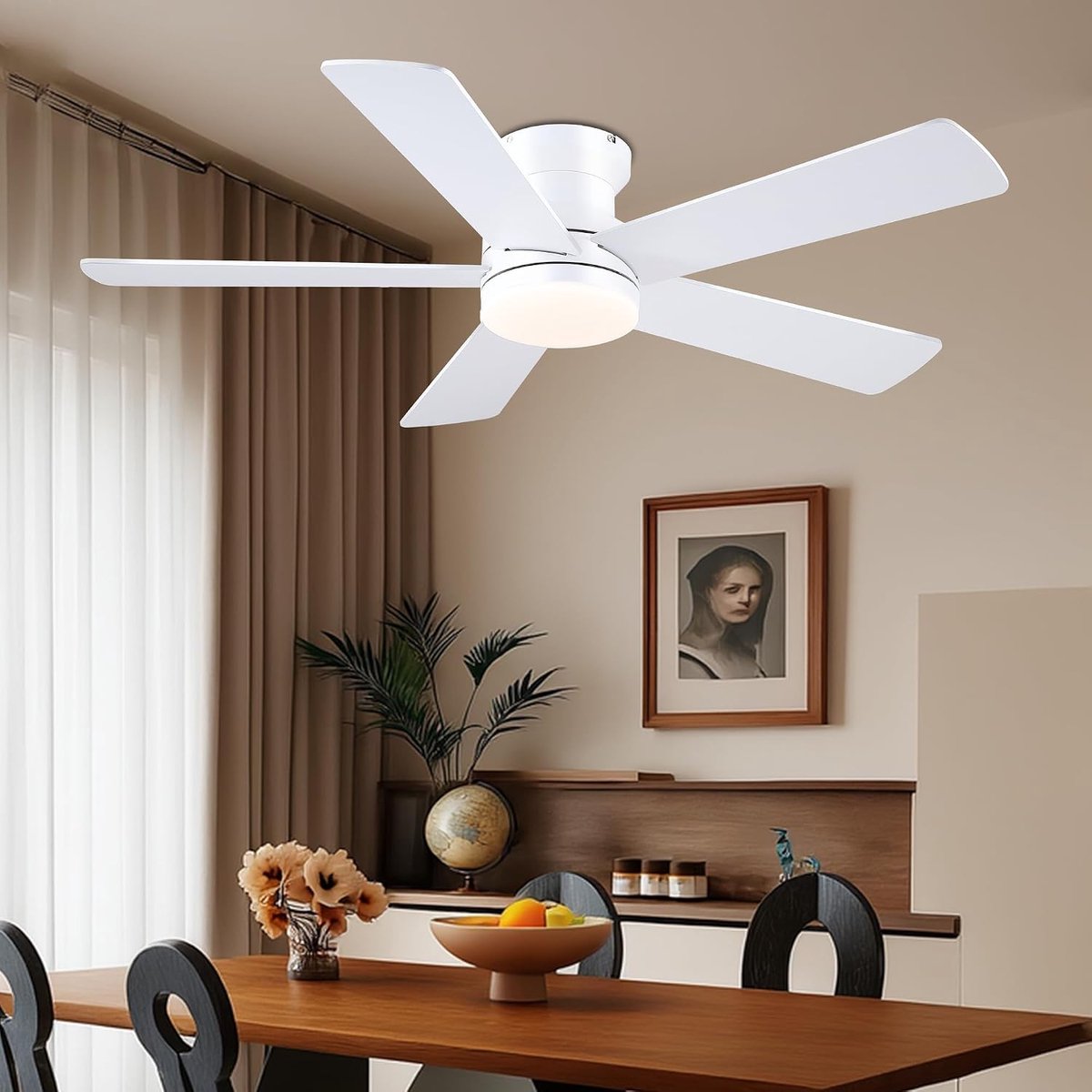 Plafondventilator 5 blad Ø132cm wit - stille ventilator – top kwaliteit - energie zuinig – met remote - ventilator voor laag plafond - 6 snelheden – beste alternatief voor airco - zomer en winter stand – witte ventilator – foto 8